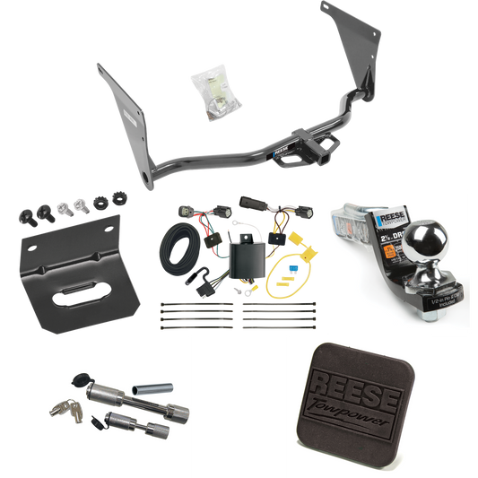 Fits 2017-2018 Ford Escape Trailer Hitch Tow PKG w/ 4-Flat Wiring Harness + Interlock Starter Kit w/ 2" Ball 2-1/2" Drop 2" Rise + Wiring Bracket + Hitch Cover + Dual Hitch & Coupler Locks By Reese Towpower