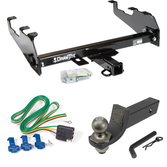 Fits 1988-1991 GMC C3500 Trailer Hitch Tow PKG w/ 4-Flat Wiring + Interlock Tactical Starter Kit w/ 2" Drop & 2" Ball (For Crew Cab, w/Deep Drop Bumper Models) By Draw-Tite