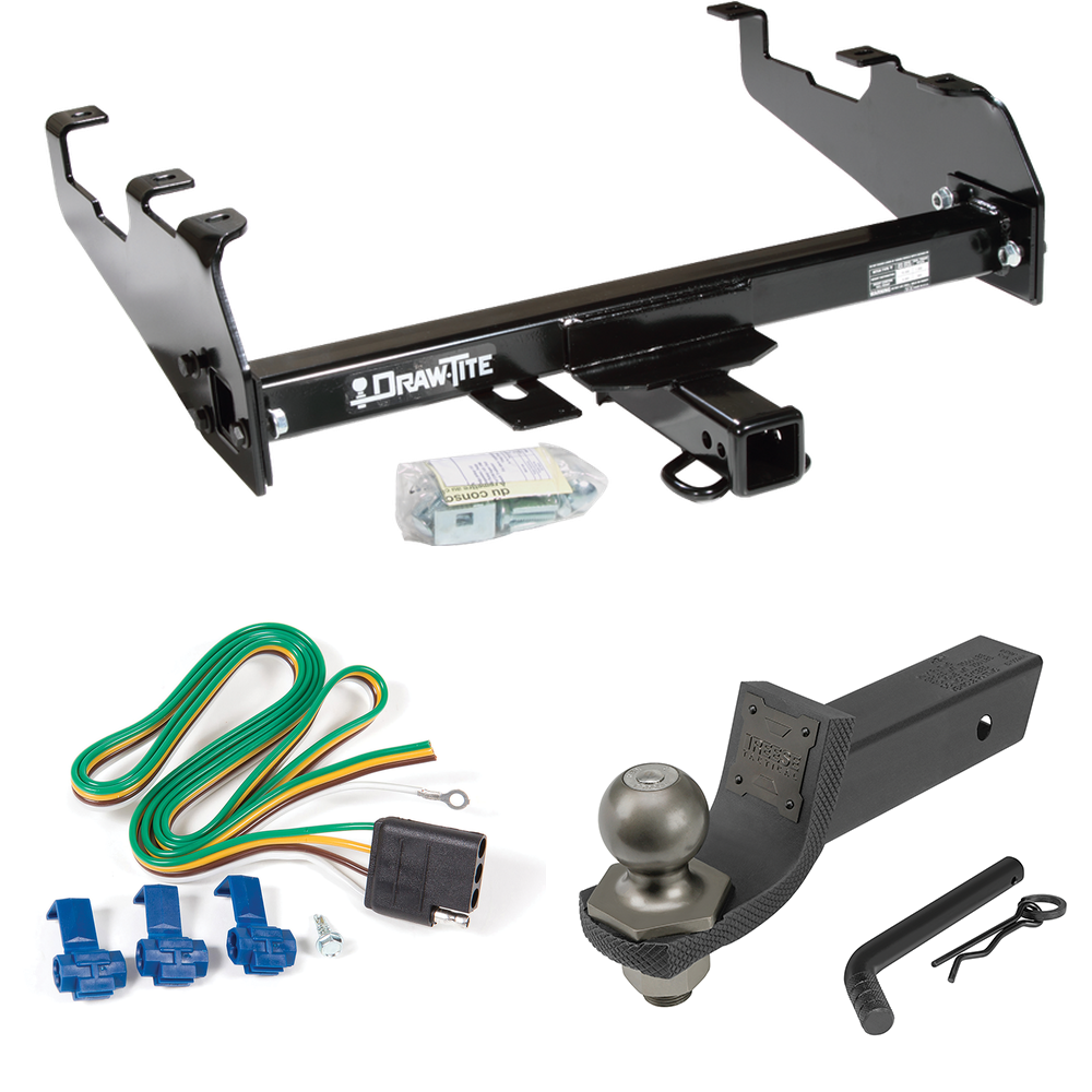 Fits 1985-1986 Chevrolet K30 Trailer Hitch Tow PKG w/ 4-Flat Wiring + Interlock Tactical Starter Kit w/ 2" Drop & 2" Ball (For w/Deep Drop Bumper Models) By Draw-Tite