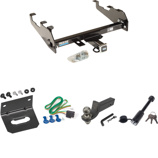 Fits 1963-1979 Ford F-100 Trailer Hitch Tow PKG w/ 4-Flat Wiring + Interlock Tactical Starter Kit w/ 2" Drop & 2" Ball + Tactical Dogbone Lock + Wiring Bracket (For w/Deep Drop Bumper Models) By Reese Towpower
