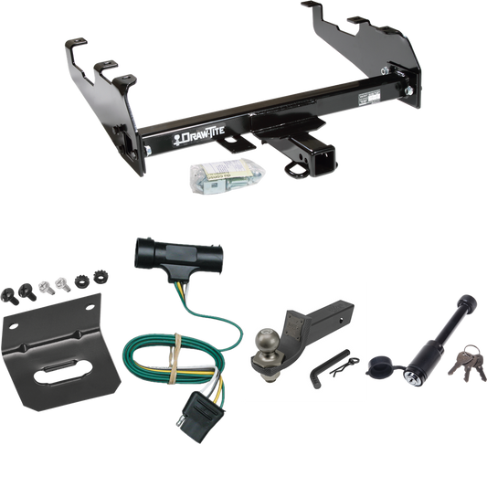 Fits 1979-1984 GMC K3500 Trailer Hitch Tow PKG w/ 4-Flat Wiring + Interlock Tactical Starter Kit w/ 2" Drop & 2" Ball + Tactical Dogbone Lock + Wiring Bracket (For w/Deep Drop Bumper Models) By Draw-Tite