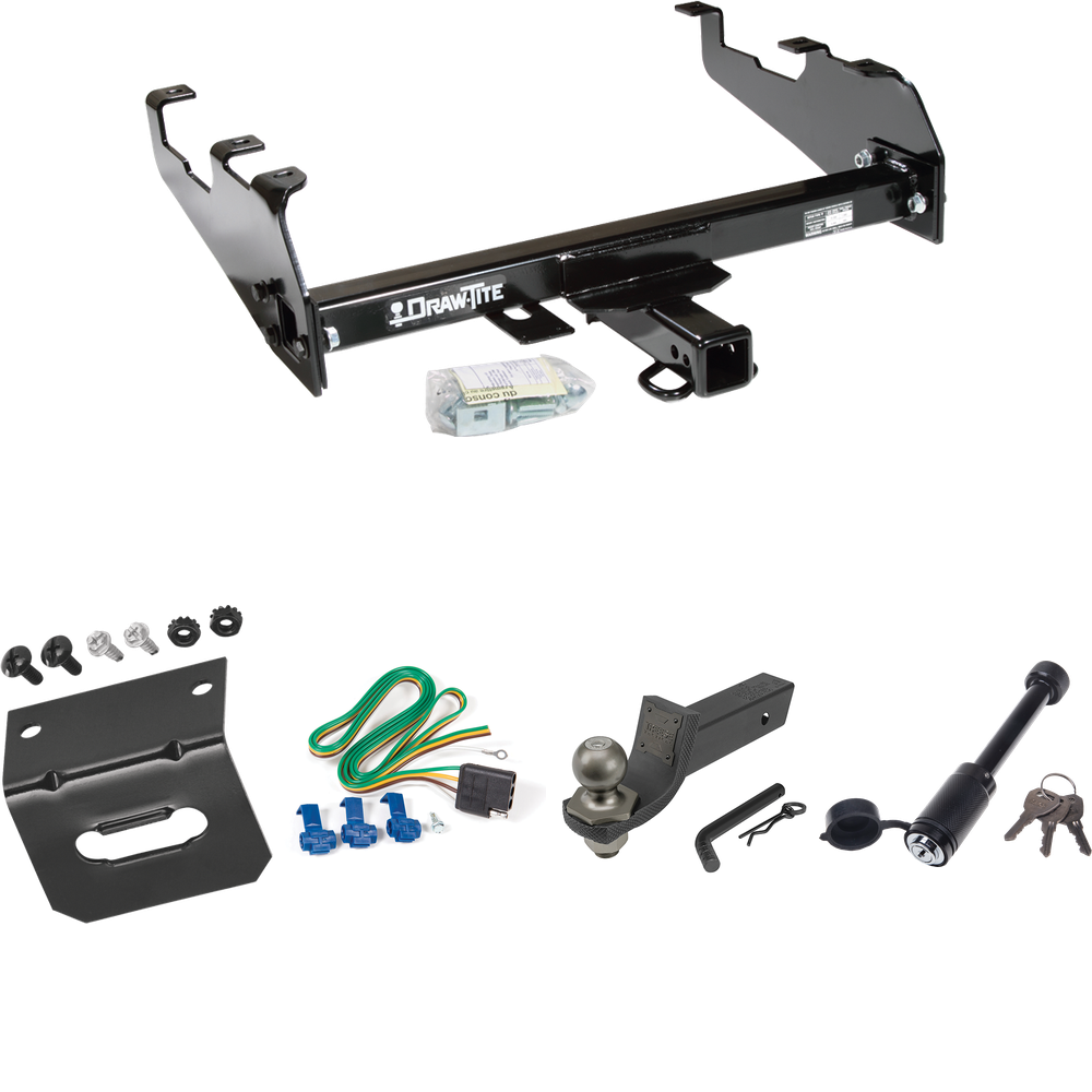 Fits 1967-1974 GMC C15 Trailer Hitch Tow PKG w/ 4-Flat Wiring + Interlock Tactical Starter Kit w/ 2" Drop & 2" Ball + Tactical Dogbone Lock + Wiring Bracket (For w/Deep Drop Bumper Models) By Draw-Tite