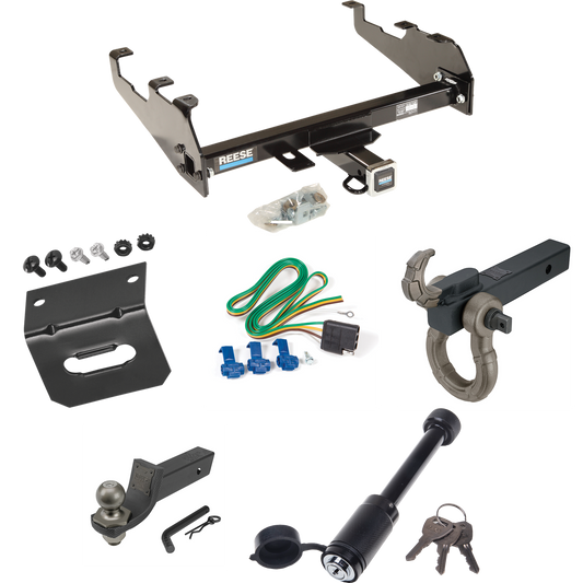 Fits 1977-1993 Dodge D150 Trailer Hitch Tow PKG w/ 4-Flat Wiring + Interlock Tactical Starter Kit w/ 2" Drop & 2" Ball + Tactical Hook & Shackle Mount + Tactical Dogbone Lock + Wiring Bracket (For w/Deep Drop Bumper Models) By Reese Towpower