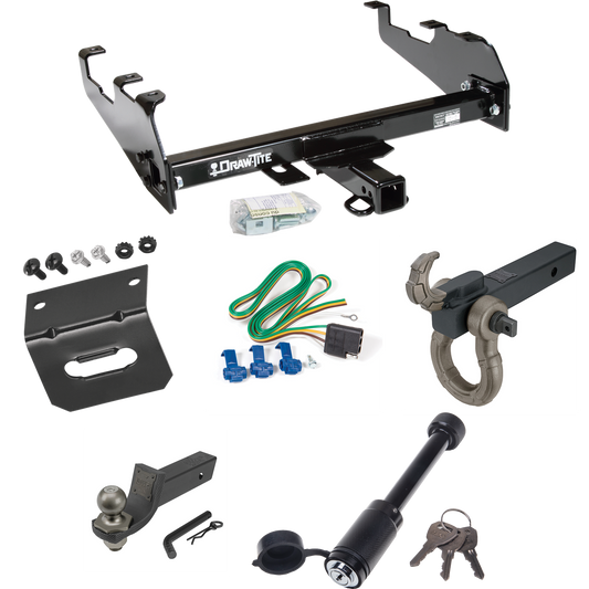 Fits 1985-1986 GMC K1500 Trailer Hitch Tow PKG w/ 4-Flat Wiring + Interlock Tactical Starter Kit w/ 2" Drop & 2" Ball + Tactical Hook & Shackle Mount + Tactical Dogbone Lock + Wiring Bracket (For w/Deep Drop Bumper Models) By Draw-Tite