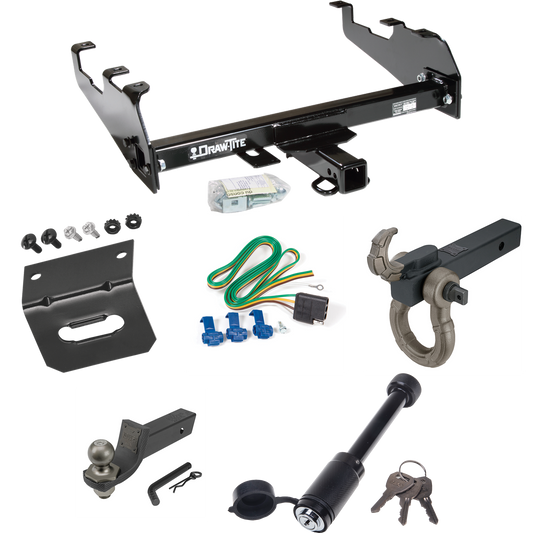 Fits 1963-1979 Ford F-100 Trailer Hitch Tow PKG w/ 4-Flat Wiring + Interlock Tactical Starter Kit w/ 2" Drop & 2" Ball + Tactical Hook & Shackle Mount + Tactical Dogbone Lock + Wiring Bracket (For w/Deep Drop Bumper Models) By Draw-Tite
