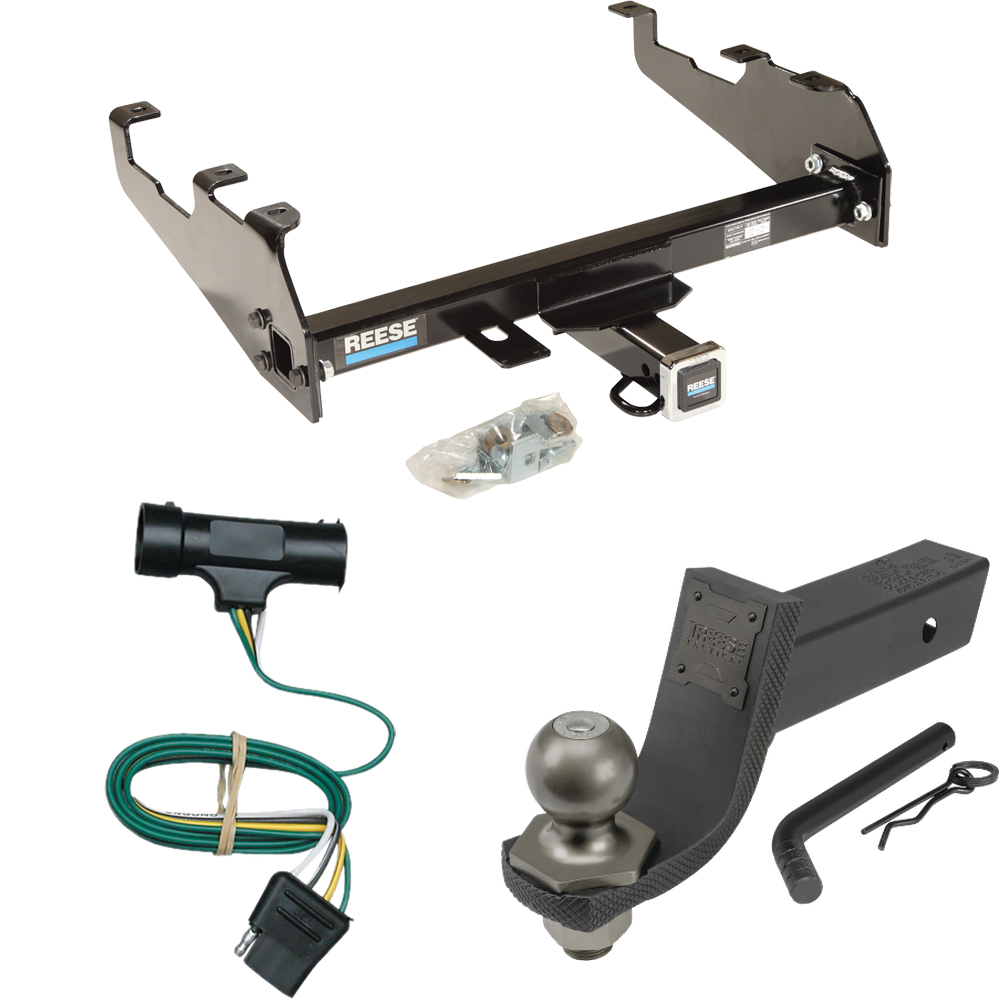 Fits 1979-1984 GMC C1500 Trailer Hitch Tow PKG w/ 4-Flat Wiring + Interlock Tactical Starter Kit w/ 3-1/4" Drop & 2" Ball (For w/Deep Drop Bumper Models) By Reese Towpower