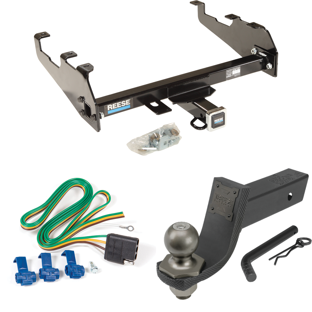 Fits 1988-1991 Chevrolet K3500 Trailer Hitch Tow PKG w/ 4-Flat Wiring + Interlock Tactical Starter Kit w/ 3-1/4" Drop & 2" Ball (For Crew Cab, w/Deep Drop Bumper Models) By Reese Towpower