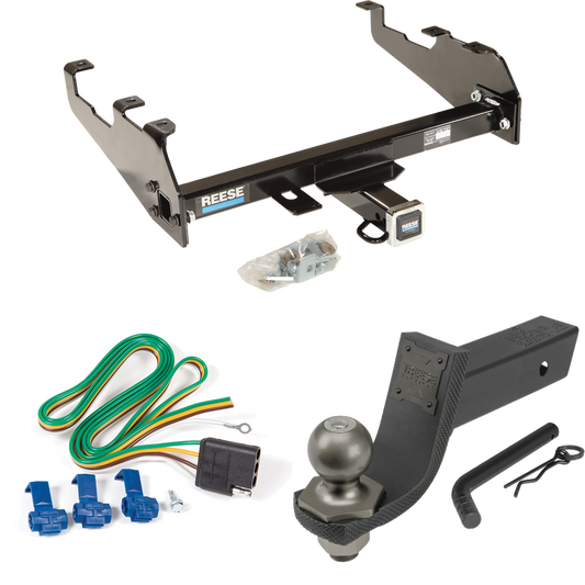 Fits 1988-1991 Chevrolet K3500 Trailer Hitch Tow PKG w/ 4-Flat Wiring + Interlock Tactical Starter Kit w/ 3-1/4" Drop & 2" Ball (For Crew Cab, w/Deep Drop Bumper Models) By Reese Towpower