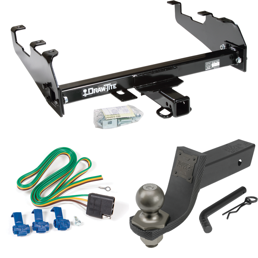 Fits 1977-1993 Dodge D150 Trailer Hitch Tow PKG w/ 4-Flat Wiring + Interlock Tactical Starter Kit w/ 3-1/4" Drop & 2" Ball (For w/Deep Drop Bumper Models) By Draw-Tite