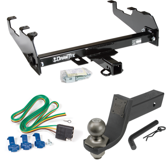 Fits 1977-1993 Dodge D150 Trailer Hitch Tow PKG w/ 4-Flat Wiring + Interlock Tactical Starter Kit w/ 3-1/4" Drop & 2" Ball (For w/Deep Drop Bumper Models) By Draw-Tite