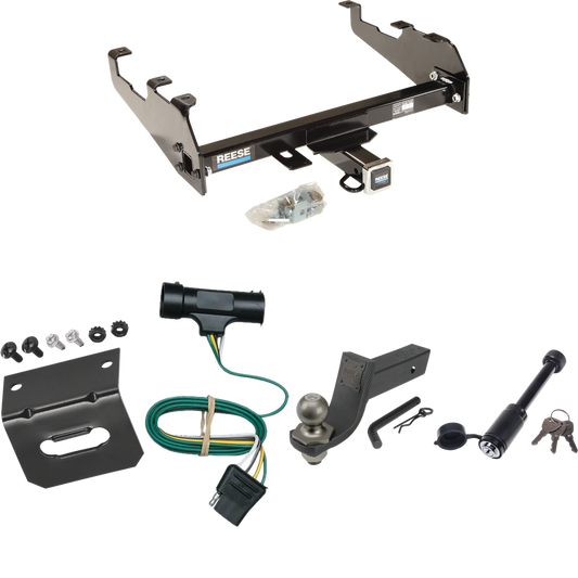 Fits 1973-1984 Chevrolet C20 Trailer Hitch Tow PKG w/ 4-Flat Wiring + Interlock Tactical Starter Kit w/ 3-1/4" Drop & 2" Ball + Tactical Dogbone Lock + Wiring Bracket (For w/Deep Drop Bumper Models) By Reese Towpower