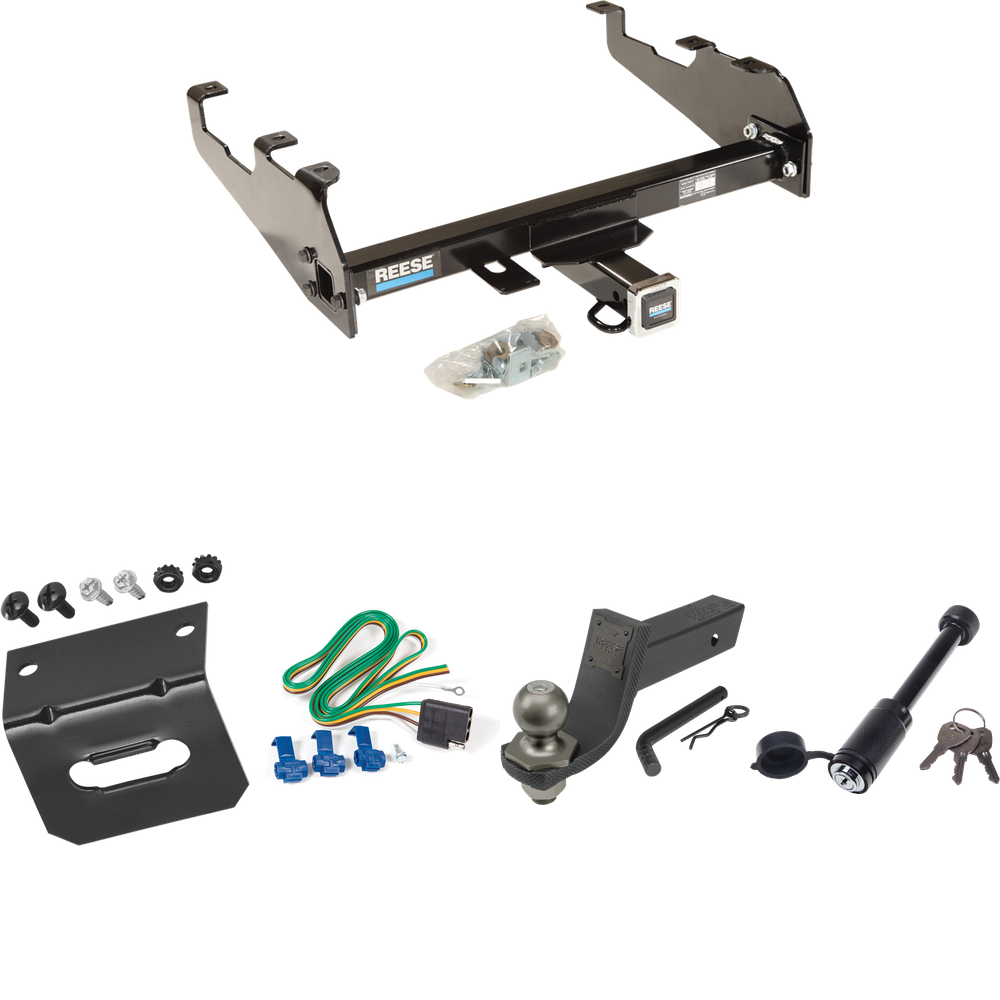 Fits 1967-1974 GMC C15 Trailer Hitch Tow PKG w/ 4-Flat Wiring + Interlock Tactical Starter Kit w/ 3-1/4" Drop & 2" Ball + Tactical Dogbone Lock + Wiring Bracket (For w/Deep Drop Bumper Models) By Reese Towpower