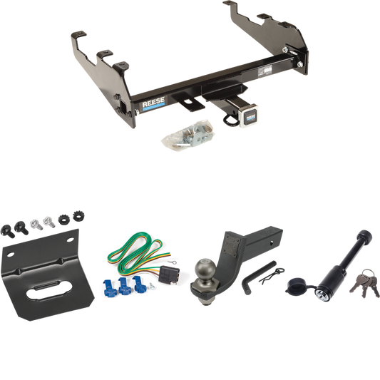 Fits 1967-1974 GMC C15 Trailer Hitch Tow PKG w/ 4-Flat Wiring + Interlock Tactical Starter Kit w/ 3-1/4" Drop & 2" Ball + Tactical Dogbone Lock + Wiring Bracket (For w/Deep Drop Bumper Models) By Reese Towpower