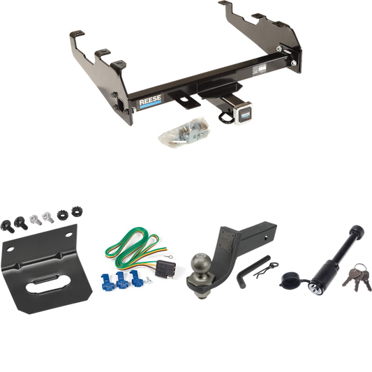 Fits 1963-1979 Ford F-100 Trailer Hitch Tow PKG w/ 4-Flat Wiring + Interlock Tactical Starter Kit w/ 3-1/4" Drop & 2" Ball + Tactical Dogbone Lock + Wiring Bracket (For w/Deep Drop Bumper Models) By Reese Towpower