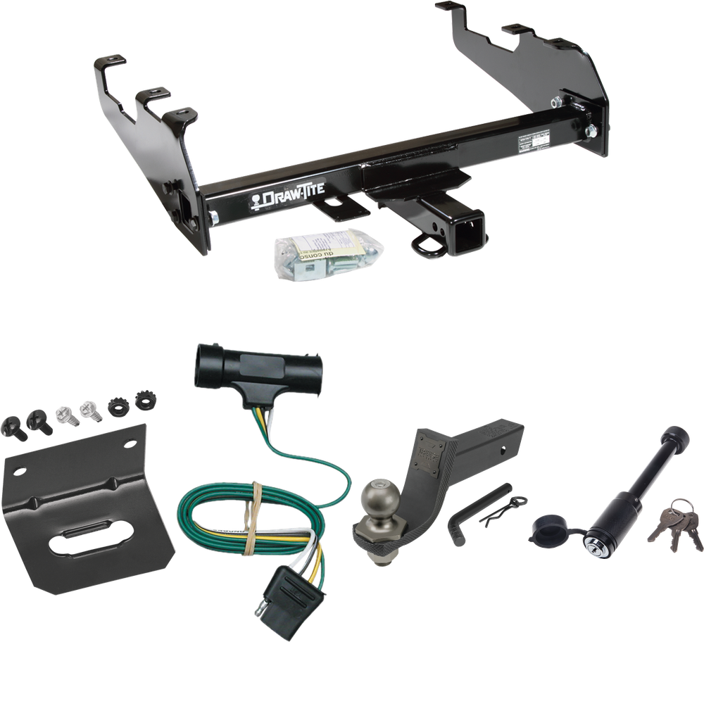 Fits 1979-1984 GMC K3500 Trailer Hitch Tow PKG w/ 4-Flat Wiring + Interlock Tactical Starter Kit w/ 3-1/4" Drop & 2" Ball + Tactical Dogbone Lock + Wiring Bracket (For w/Deep Drop Bumper Models) By Draw-Tite