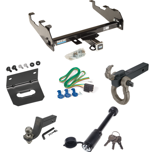 Fits 1986-1989 Dodge D100 Trailer Hitch Tow PKG w/ 4-Flat Wiring + Interlock Tactical Starter Kit w/ 3-1/4" Drop & 2" Ball + Tactical Hook & Shackle Mount + Tactical Dogbone Lock + Wiring Bracket (For w/Deep Drop Bumper Models) By Reese Towpower