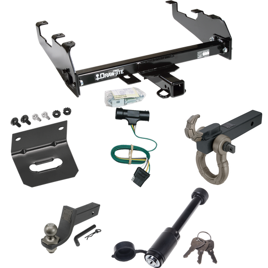 Fits 1973-1984 Chevrolet C30 Trailer Hitch Tow PKG w/ 4-Flat Wiring + Interlock Tactical Starter Kit w/ 3-1/4" Drop & 2" Ball + Tactical Hook & Shackle Mount + Tactical Dogbone Lock + Wiring Bracket (For w/Deep Drop Bumper Models) By Draw-Tite