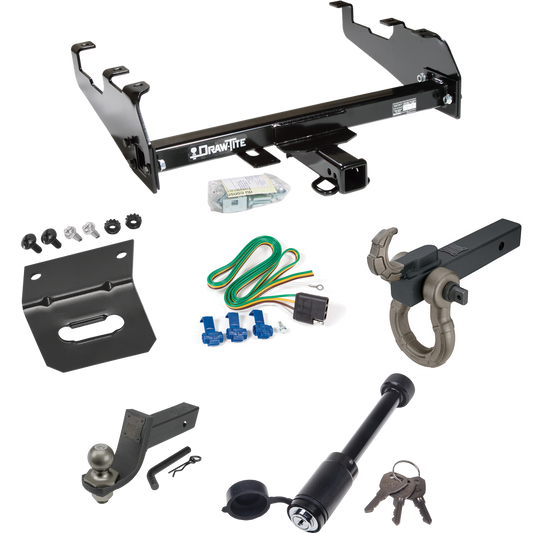 Fits 1985-1986 GMC C1500 Trailer Hitch Tow PKG w/ 4-Flat Wiring + Interlock Tactical Starter Kit w/ 3-1/4" Drop & 2" Ball + Tactical Hook & Shackle Mount + Tactical Dogbone Lock + Wiring Bracket (For w/Deep Drop Bumper Models) By Draw-Tite