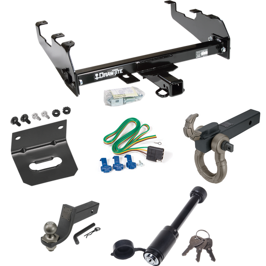 Fits 1963-1979 Ford F-100 Trailer Hitch Tow PKG w/ 4-Flat Wiring + Interlock Tactical Starter Kit w/ 3-1/4" Drop & 2" Ball + Tactical Hook & Shackle Mount + Tactical Dogbone Lock + Wiring Bracket (For w/Deep Drop Bumper Models) By Draw-Tite