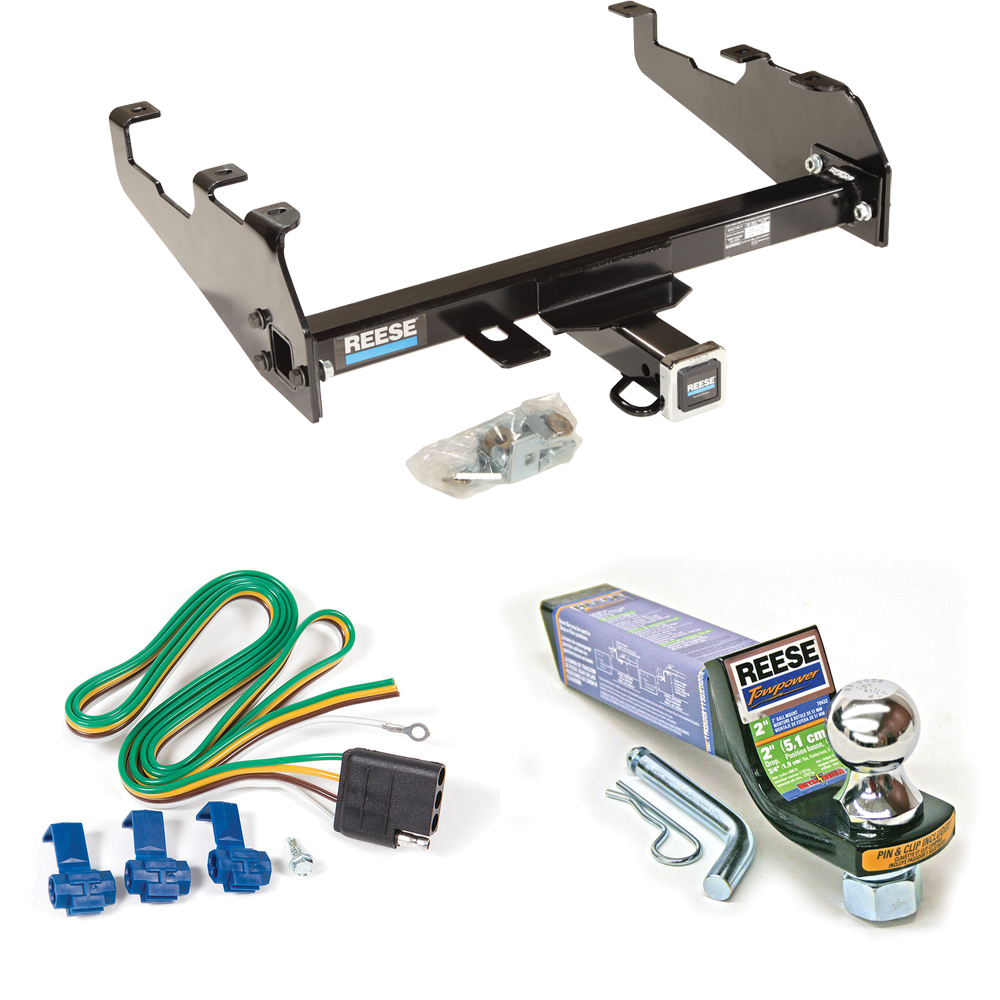 Fits 1963-1972 Chevrolet C20 Trailer Hitch Tow PKG w/ 4-Flat Wiring + Starter Kit Ball Mount w/ 2" Drop & 1-7/8" Ball (For w/Deep Drop Bumper Models) By Reese Towpower