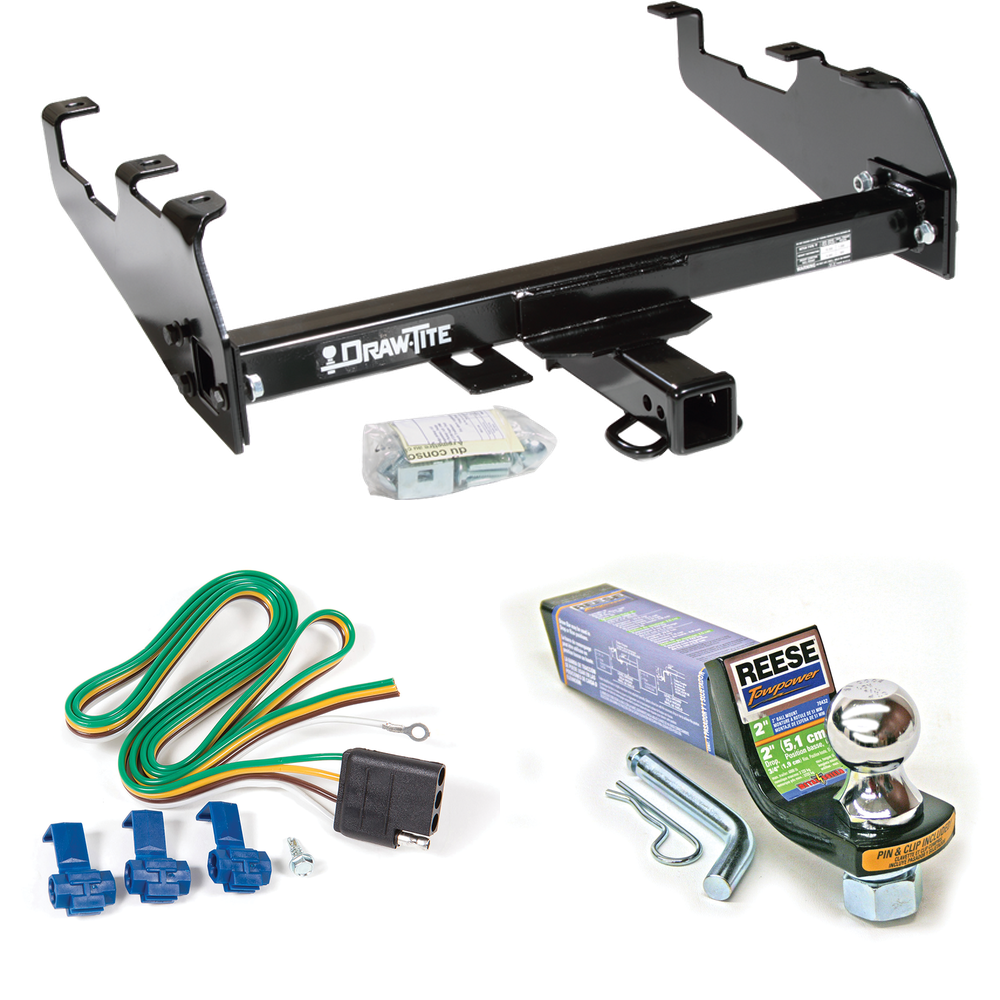 Fits 1988-1991 Chevrolet K2500 Trailer Hitch Tow PKG w/ 4-Flat Wiring + Starter Kit Ball Mount w/ 2" Drop & 1-7/8" Ball (For Crew Cab, w/Deep Drop Bumper Models) By Draw-Tite