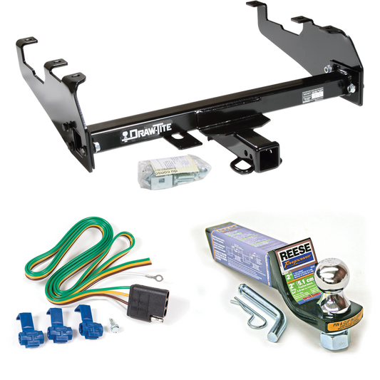 Fits 1988-1991 Chevrolet K2500 Trailer Hitch Tow PKG w/ 4-Flat Wiring + Starter Kit Ball Mount w/ 2" Drop & 1-7/8" Ball (For Crew Cab, w/Deep Drop Bumper Models) By Draw-Tite