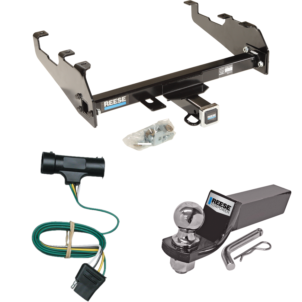 Fits 1973-1984 Chevrolet K20 Trailer Hitch Tow PKG w/ 4-Flat Wiring + Starter Kit Ball Mount w/ 2" Drop & 2" Ball (For w/Deep Drop Bumper Models) By Reese Towpower