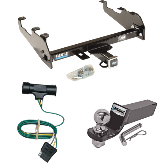 Fits 1973-1984 Chevrolet K20 Trailer Hitch Tow PKG w/ 4-Flat Wiring + Starter Kit Ball Mount w/ 2" Drop & 2" Ball (For w/Deep Drop Bumper Models) By Reese Towpower