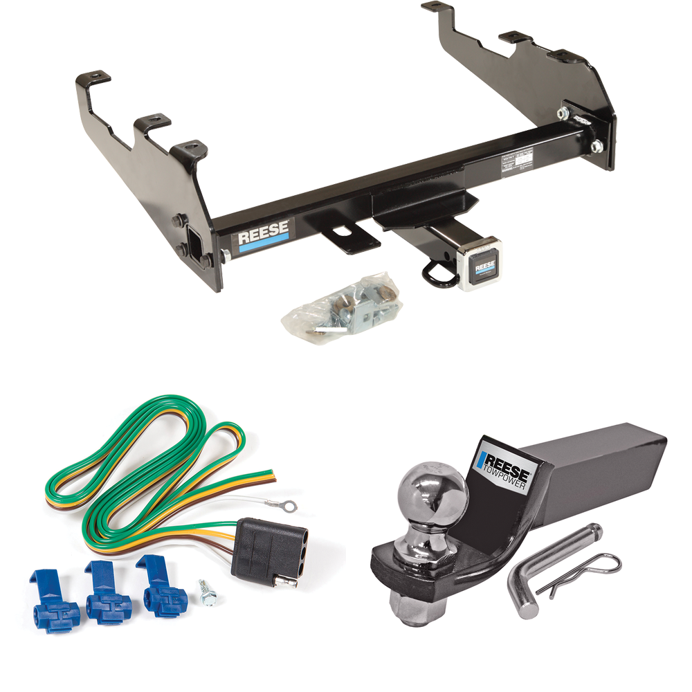 Fits 1968-1980 Dodge D200 Trailer Hitch Tow PKG w/ 4-Flat Wiring + Starter Kit Ball Mount w/ 2" Drop & 2" Ball (For w/Deep Drop Bumper Models) By Reese Towpower