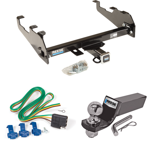 Fits 1980-1983 Ford F-100 Trailer Hitch Tow PKG w/ 4-Flat Wiring + Starter Kit Ball Mount w/ 2" Drop & 2" Ball (For w/Deep Drop Bumper, Except w/Custom Fascia Models) By Reese Towpower