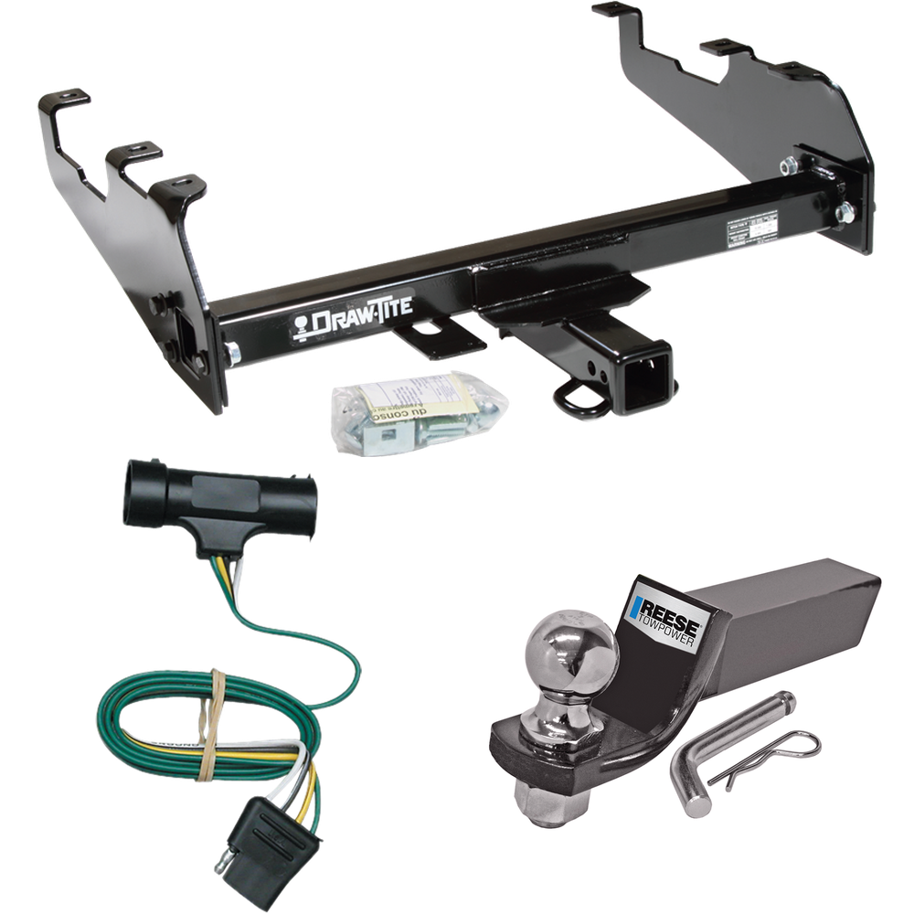 Fits 1973-1984 Chevrolet K20 Trailer Hitch Tow PKG w/ 4-Flat Wiring + Starter Kit Ball Mount w/ 2" Drop & 2" Ball (For w/Deep Drop Bumper Models) By Draw-Tite