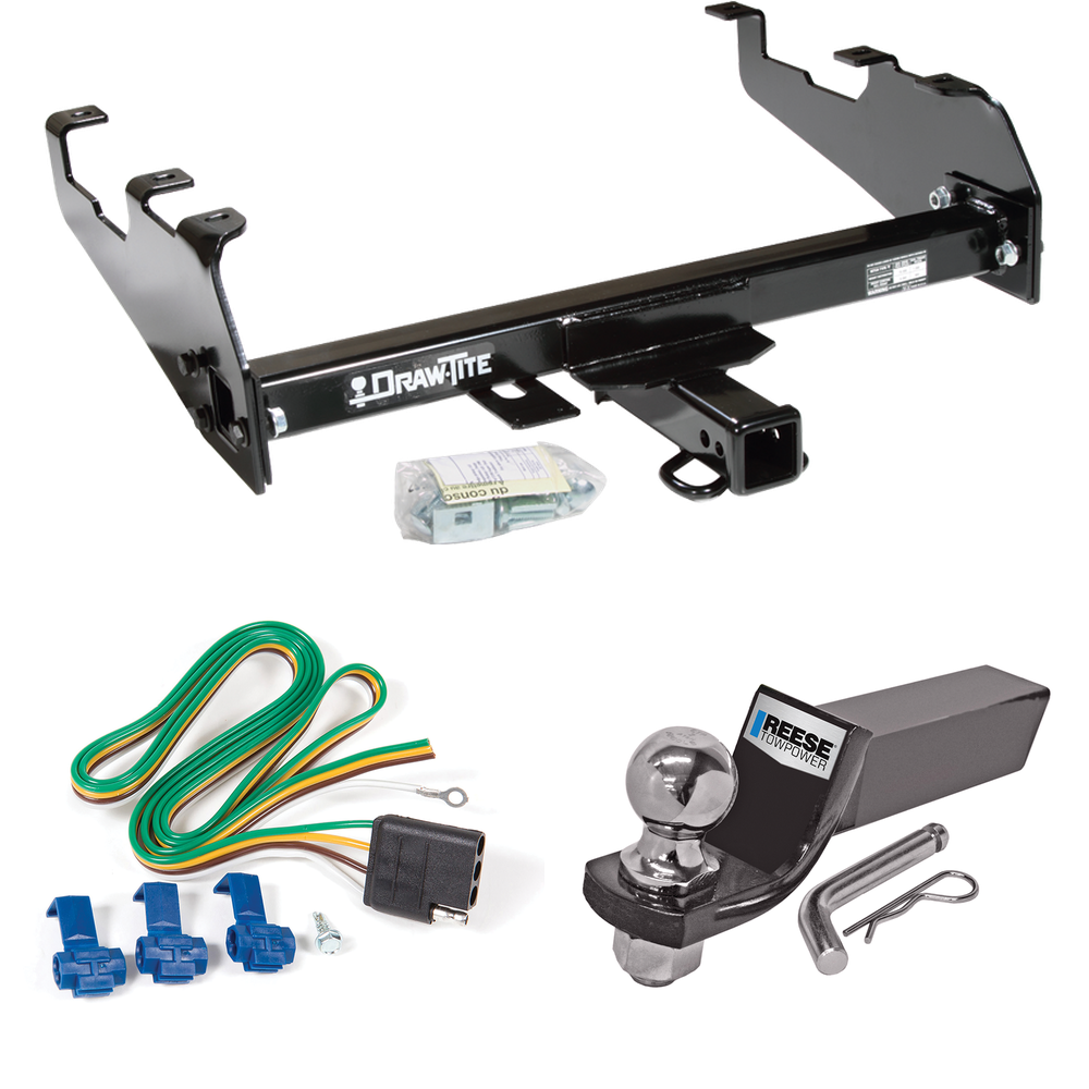 Fits 1969-1970 International 1000D Trailer Hitch Tow PKG w/ 4-Flat Wiring + Starter Kit Ball Mount w/ 2" Drop & 2" Ball (For w/Deep Drop Bumper Models) By Draw-Tite