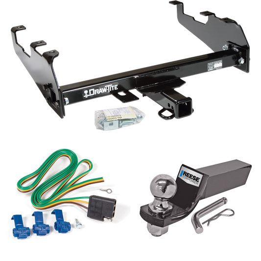 Fits 1969-1970 International 1000D Trailer Hitch Tow PKG w/ 4-Flat Wiring + Starter Kit Ball Mount w/ 2" Drop & 2" Ball (For w/Deep Drop Bumper Models) By Draw-Tite