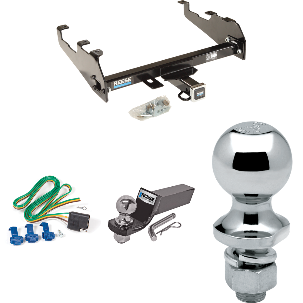 Fits 1963-1965 GMC 1500 Series Trailer Hitch Tow PKG w/ 4-Flat Wiring + Starter Kit Ball Mount w/ 2" Drop & 2" Ball + 1-7/8" Ball (For w/Deep Drop Bumper Models) By Reese Towpower