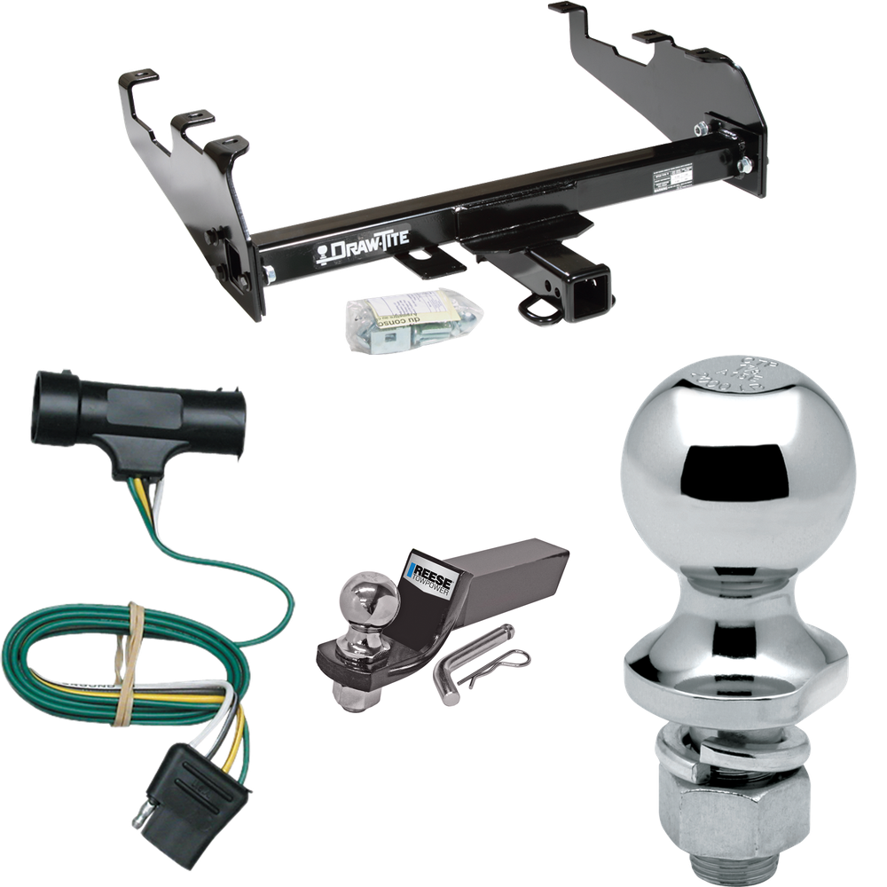 Fits 1967-1978 GMC C25 Trailer Hitch Tow PKG w/ 4-Flat Wiring + Starter Kit Ball Mount w/ 2" Drop & 2" Ball + 1-7/8" Ball (For w/Deep Drop Bumper Models) By Draw-Tite