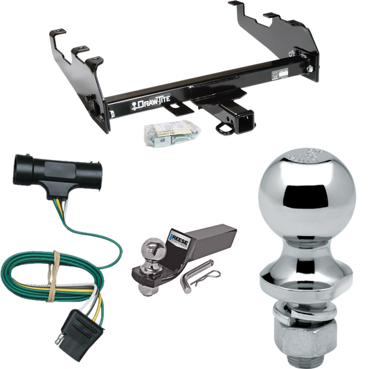 Fits 1967-1978 GMC C25 Trailer Hitch Tow PKG w/ 4-Flat Wiring + Starter Kit Ball Mount w/ 2" Drop & 2" Ball + 1-7/8" Ball (For w/Deep Drop Bumper Models) By Draw-Tite