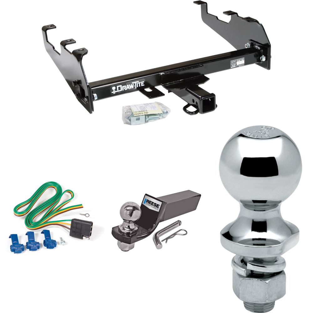 Fits 1994-1994 Dodge Ram 2500 Trailer Hitch Tow PKG w/ 4-Flat Wiring + Starter Kit Ball Mount w/ 2" Drop & 2" Ball + 1-7/8" Ball (For w/Deep Drop Bumper Models) By Draw-Tite