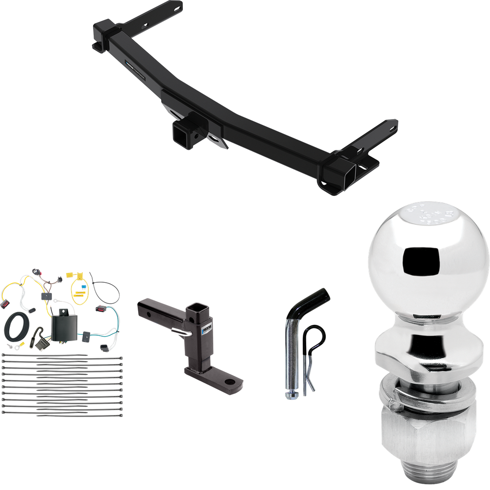 Fits 2014-2021 Jeep Grand Cherokee Trailer Hitch Tow PKG w/ 4-Flat Wiring + Adjustable Drop Rise Ball Mount + Pin/Clip + 2" Ball (For w/Removable OEM Fascia Panel Only Models) By Reese Towpower