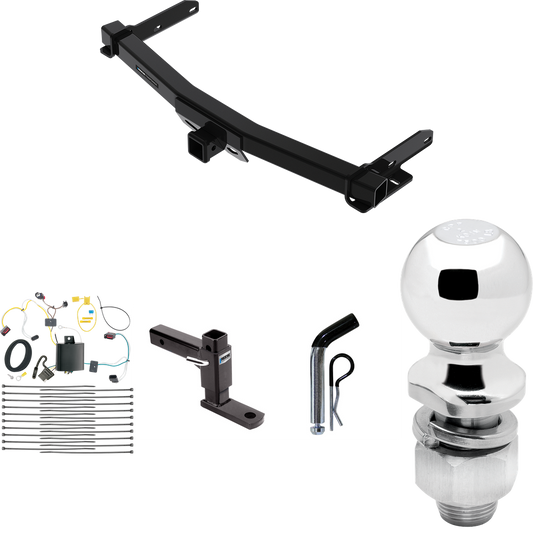 Fits 2014-2021 Jeep Grand Cherokee Trailer Hitch Tow PKG w/ 4-Flat Wiring + Adjustable Drop Rise Ball Mount + Pin/Clip + 2" Ball (For w/Removable OEM Fascia Panel Only Models) By Reese Towpower