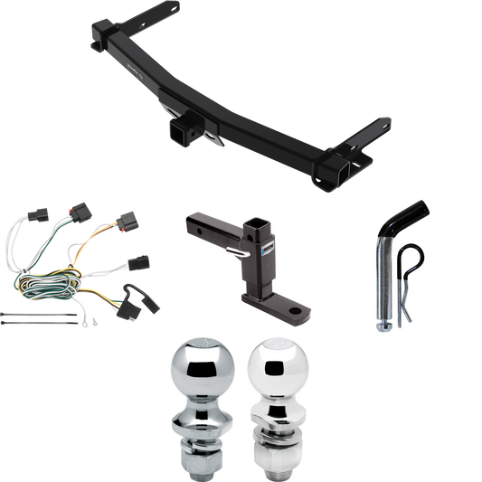 Fits 2011-2013 Jeep Grand Cherokee Trailer Hitch Tow PKG w/ 4-Flat Wiring + Adjustable Drop Rise Ball Mount + Pin/Clip + 2" Ball + 1-7/8" Ball (For w/Removable OEM Fascia Panel Only Models) By Draw-Tite