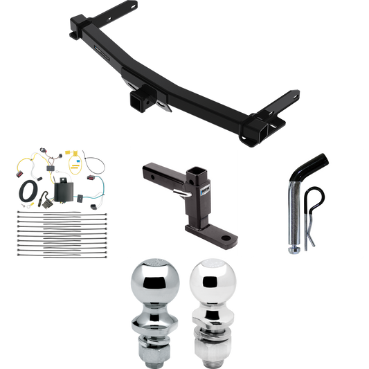 Fits 2014-2021 Jeep Grand Cherokee Trailer Hitch Tow PKG w/ 4-Flat Wiring + Adjustable Drop Rise Ball Mount + Pin/Clip + 2" Ball + 1-7/8" Ball (For w/Removable OEM Fascia Panel Only Models) By Reese Towpower