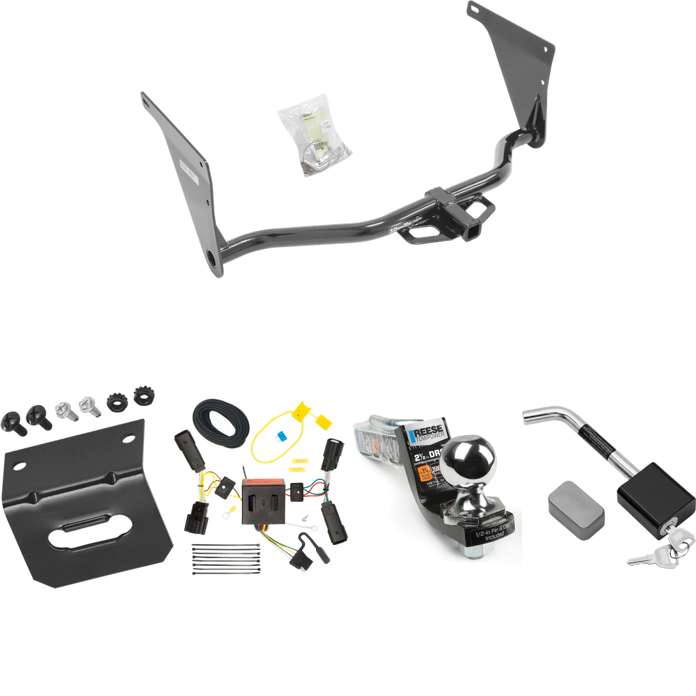 Fits 2013-2016 Ford Escape Trailer Hitch Tow PKG w/ 4-Flat Wiring Harness + Interlock Starter Kit w/ 2" Ball 2-1/2" Drop 2" Rise + Wiring Bracket + Hitch Lock By Draw-Tite