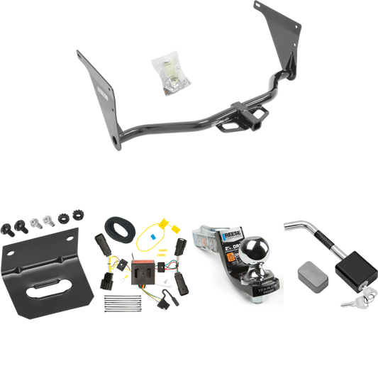 Fits 2013-2016 Ford Escape Trailer Hitch Tow PKG w/ 4-Flat Wiring Harness + Interlock Starter Kit w/ 2" Ball 2-1/2" Drop 2" Rise + Wiring Bracket + Hitch Lock By Draw-Tite