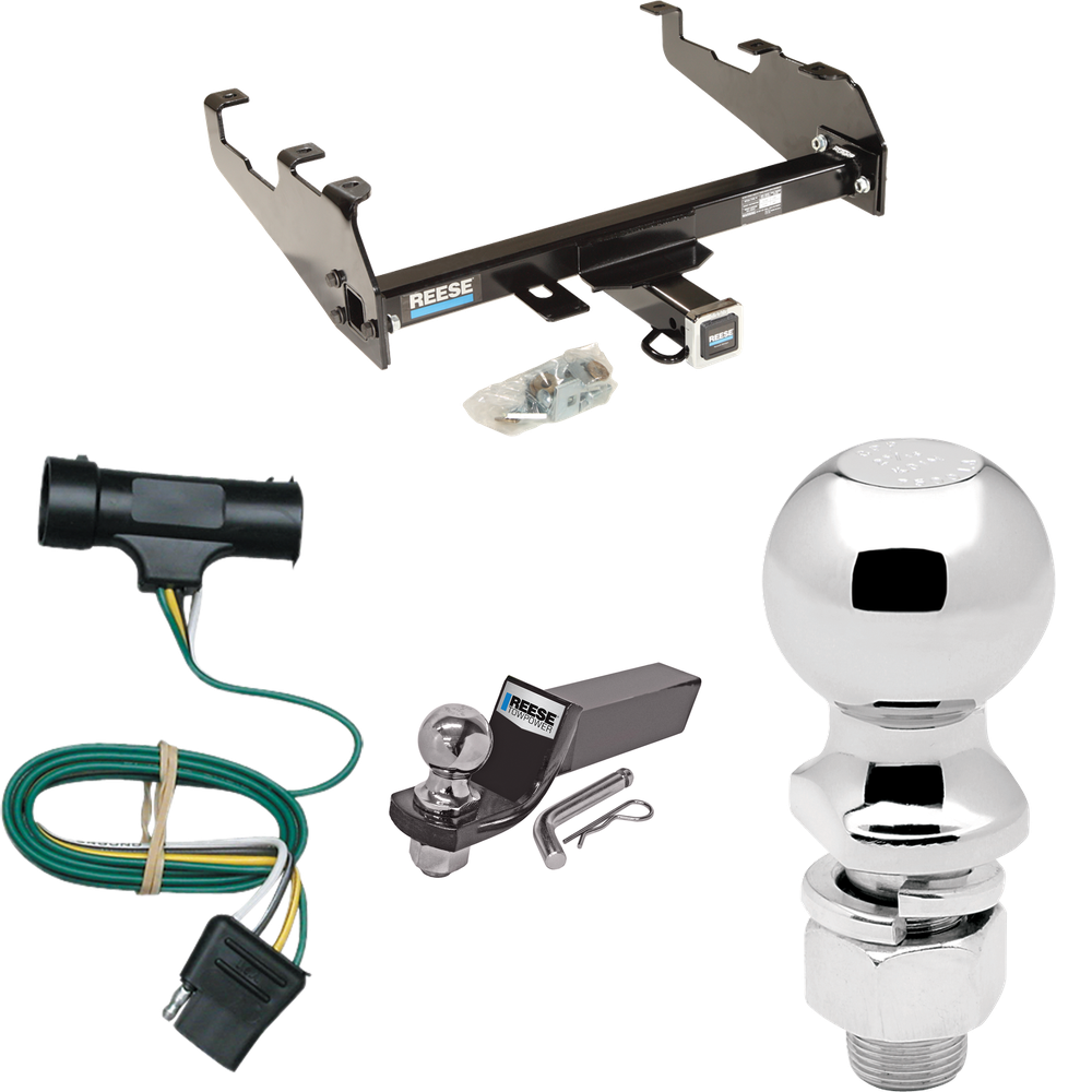 Fits 1967-1978 GMC K25 Trailer Hitch Tow PKG w/ 4-Flat Wiring + Starter Kit Ball Mount w/ 2" Drop & 2" Ball + 2-5/16" Ball (For w/Deep Drop Bumper Models) By Reese Towpower