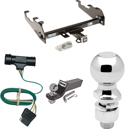 Fits 1967-1978 GMC K25 Trailer Hitch Tow PKG w/ 4-Flat Wiring + Starter Kit Ball Mount w/ 2" Drop & 2" Ball + 2-5/16" Ball (For w/Deep Drop Bumper Models) By Reese Towpower