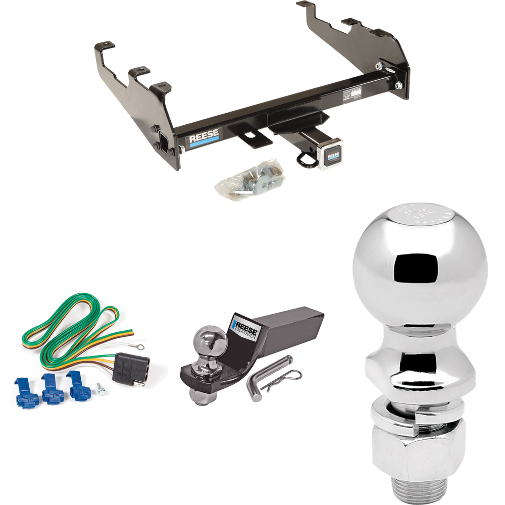 Fits 1963-1966 GMC 3500 Trailer Hitch Tow PKG w/ 4-Flat Wiring + Starter Kit Ball Mount w/ 2" Drop & 2" Ball + 2-5/16" Ball (For w/Deep Drop Bumper Models) By Reese Towpower