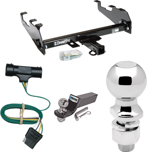 Fits 1973-1984 Chevrolet C30 Trailer Hitch Tow PKG w/ 4-Flat Wiring + Starter Kit Ball Mount w/ 2" Drop & 2" Ball + 2-5/16" Ball (For w/Deep Drop Bumper Models) By Draw-Tite