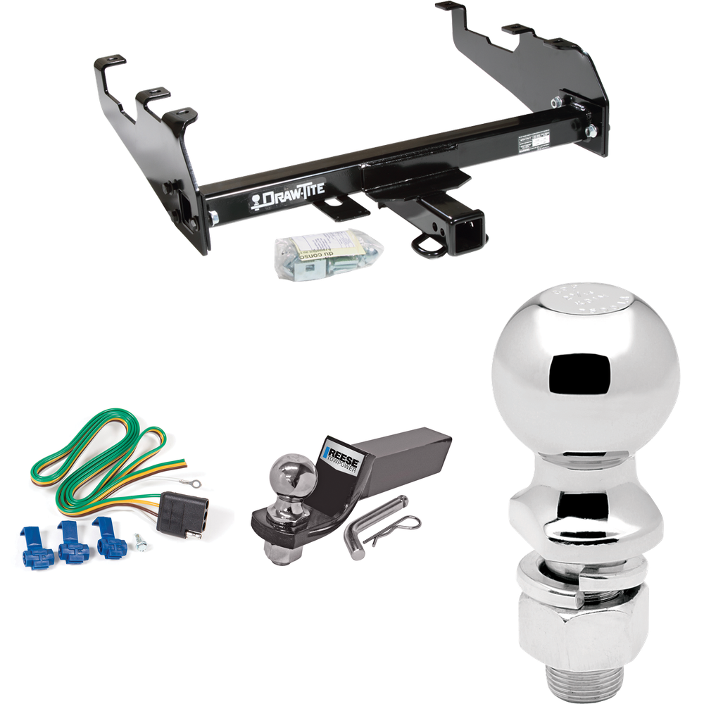 Fits 1968-1980 Dodge D300 Trailer Hitch Tow PKG w/ 4-Flat Wiring + Starter Kit Ball Mount w/ 2" Drop & 2" Ball + 2-5/16" Ball (For w/Deep Drop Bumper Models) By Draw-Tite