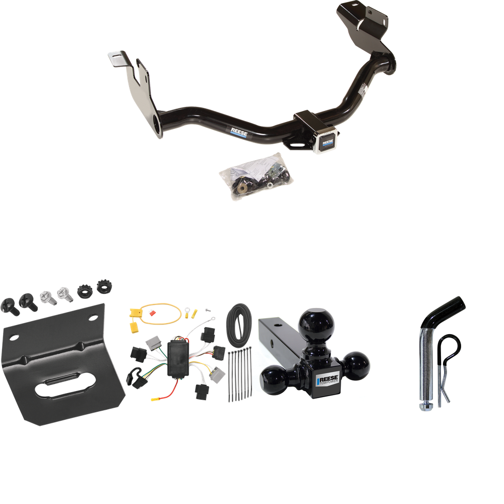 Fits 2005-2007 Ford Escape Trailer Hitch Tow PKG w/ 4-Flat Wiring Harness + Triple Ball Ball Mount 1-7/8" & 2" & 2-5/16" Trailer Balls + Pin/Clip + Wiring Bracket By Reese Towpower