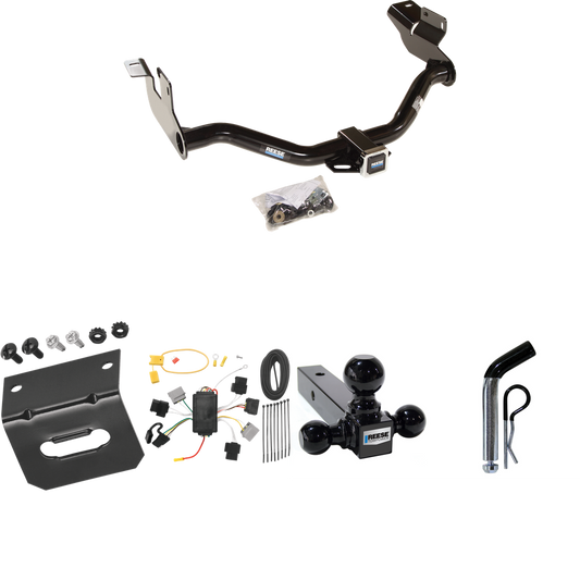 Fits 2005-2007 Ford Escape Trailer Hitch Tow PKG w/ 4-Flat Wiring Harness + Triple Ball Ball Mount 1-7/8" & 2" & 2-5/16" Trailer Balls + Pin/Clip + Wiring Bracket By Reese Towpower